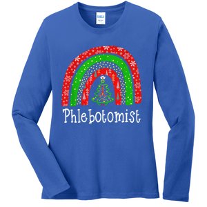 Phlebotomist Christmas Cute Rainbow Stethoscope Tree Xmas Gift Ladies Long Sleeve Shirt