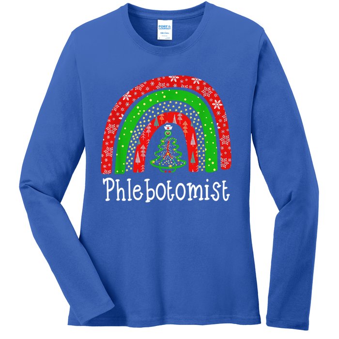 Phlebotomist Christmas Cute Rainbow Stethoscope Tree Xmas Gift Ladies Long Sleeve Shirt