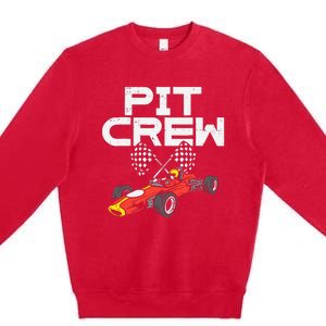 Pit Crew Checkered Flag Race Car Driver Racing Racer Gift Premium Crewneck Sweatshirt