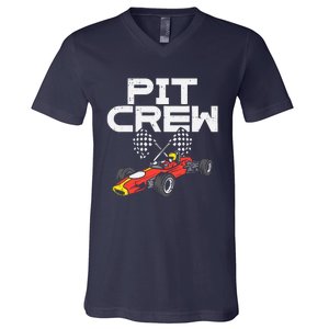 Pit Crew Checkered Flag Race Car Driver Racing Racer Gift V-Neck T-Shirt