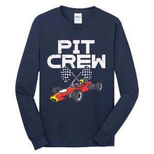 Pit Crew Checkered Flag Race Car Driver Racing Racer Gift Tall Long Sleeve T-Shirt