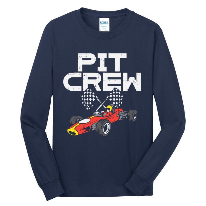 Pit Crew Checkered Flag Race Car Driver Racing Racer Gift Tall Long Sleeve T-Shirt