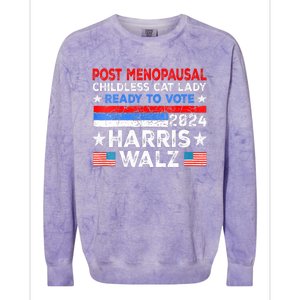 Postmenopausal Childless Cat Lady Ready To Vote Kamala Colorblast Crewneck Sweatshirt