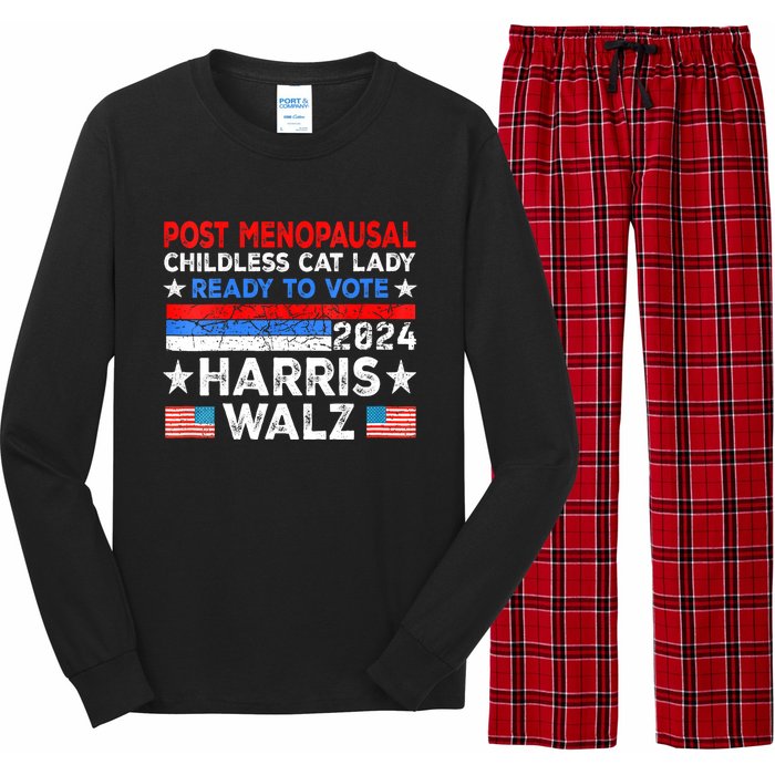 Postmenopausal Childless Cat Lady Ready To Vote Kamala Long Sleeve Pajama Set