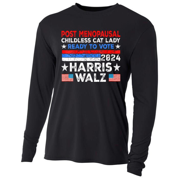 Postmenopausal Childless Cat Lady Ready To Vote Kamala Cooling Performance Long Sleeve Crew