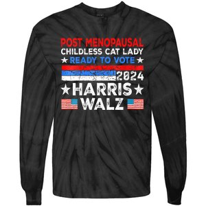 Postmenopausal Childless Cat Lady Ready To Vote Kamala Tie-Dye Long Sleeve Shirt