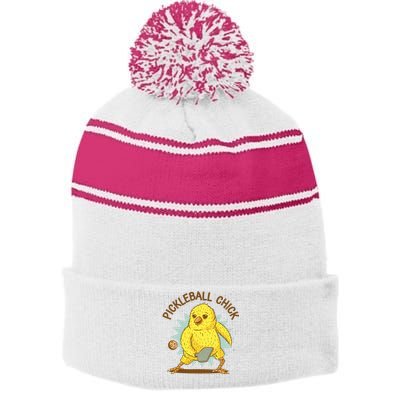 Pickleball Chick Cute Sport Stripe Pom Pom Beanie