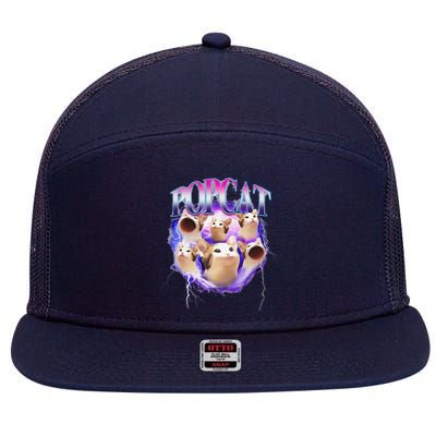 Popcat Cute Cat Popcat Funny Meme Coin For Cat Lover 7 Panel Mesh Trucker Snapback Hat