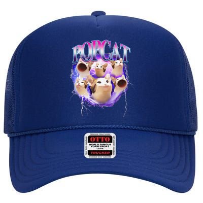 Popcat Cute Cat Popcat Funny Meme Coin For Cat Lover High Crown Mesh Back Trucker Hat