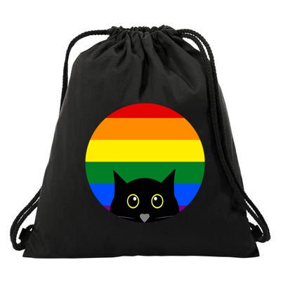 Peeking Cat Colorful Rainbow Drawstring Bag