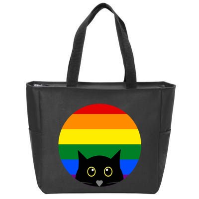 Peeking Cat Colorful Rainbow Zip Tote Bag