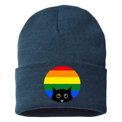 Peeking Cat Colorful Rainbow Sustainable Knit Beanie