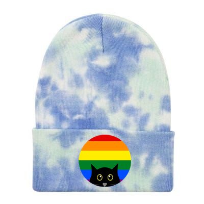 Peeking Cat Colorful Rainbow Tie Dye 12in Knit Beanie