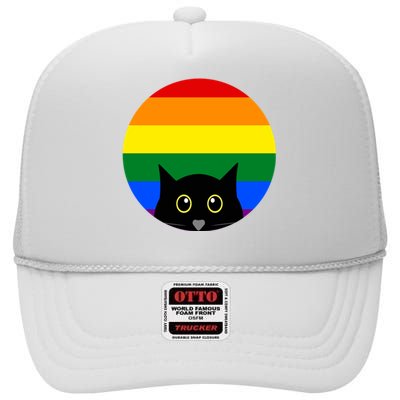 Peeking Cat Colorful Rainbow High Crown Mesh Back Trucker Hat