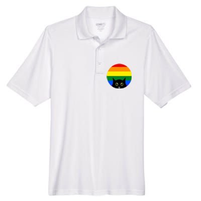 Peeking Cat Colorful Rainbow Men's Origin Performance Piqué Polo