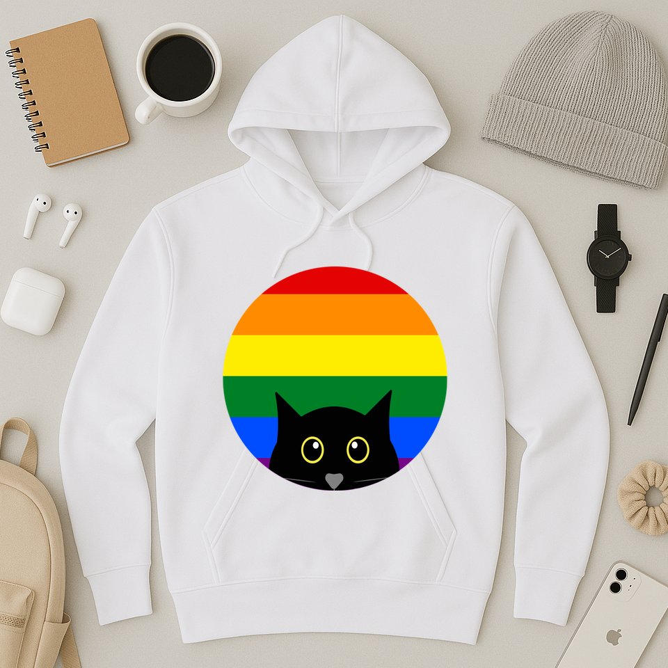 Peeking Cat Colorful Rainbow Hoodie