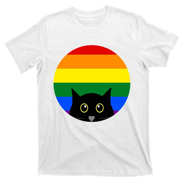 Peeking Cat Colorful Rainbow T-Shirt