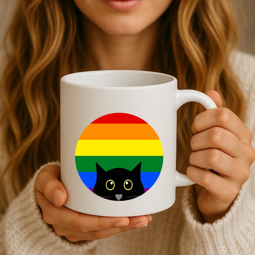 Peeking Cat Colorful Rainbow Mug