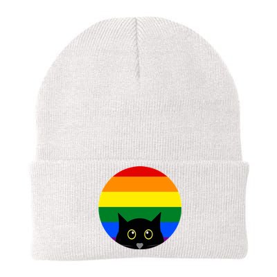 Peeking Cat Colorful Rainbow Knit Cap Winter Beanie