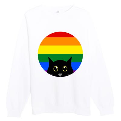 Peeking Cat Colorful Rainbow Premium Crewneck Sweatshirt