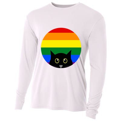 Peeking Cat Colorful Rainbow Cooling Performance Long Sleeve Crew