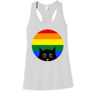 Peeking Cat Colorful Rainbow Women's Racerback Tank