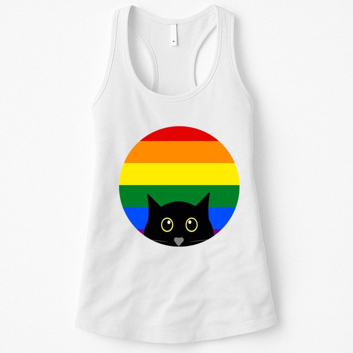 Peeking Cat Colorful Rainbow Womens Tank Top