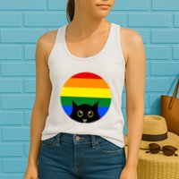 Peeking Cat Colorful Rainbow Womens Tank Top