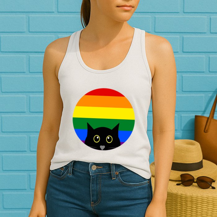 Peeking Cat Colorful Rainbow Womens Tank Top