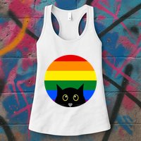 Peeking Cat Colorful Rainbow Womens Tank Top