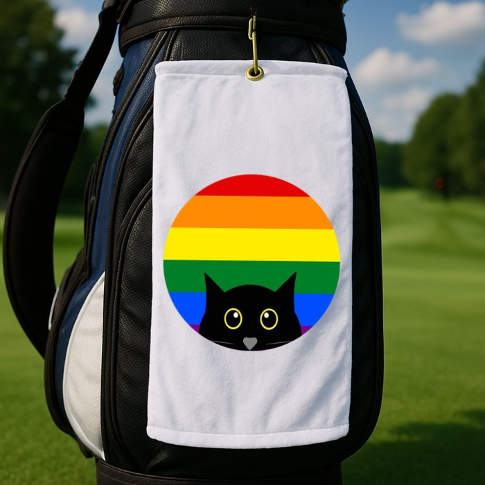 Peeking Cat Colorful Rainbow Golf Towel