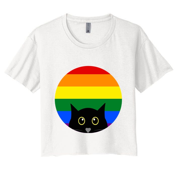 Peeking Cat Colorful Rainbow Crop Top