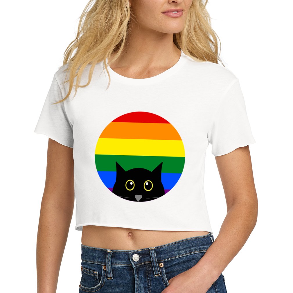 Peeking Cat Colorful Rainbow Crop Top