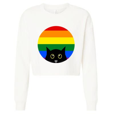 Peeking Cat Colorful Rainbow Cropped Pullover Crew