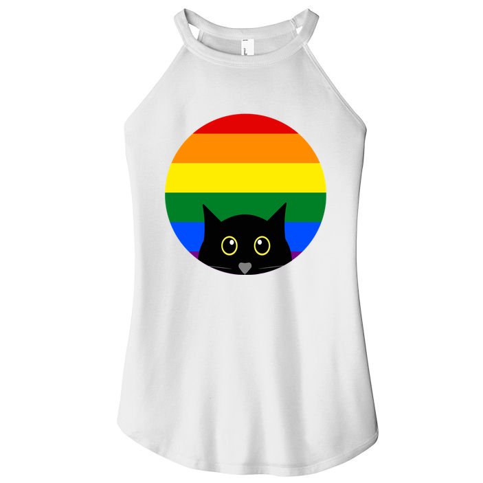 Peeking Cat Colorful Rainbow Women's Perfect Tri Rocker Tank