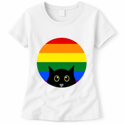 Peeking Cat Colorful Rainbow Womens T-Shirt