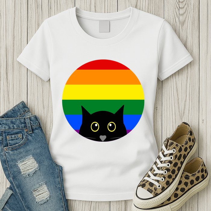 Peeking Cat Colorful Rainbow Womens T-Shirt