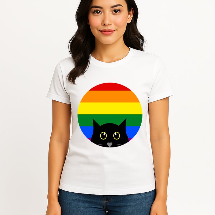 Peeking Cat Colorful Rainbow Womens T-Shirt