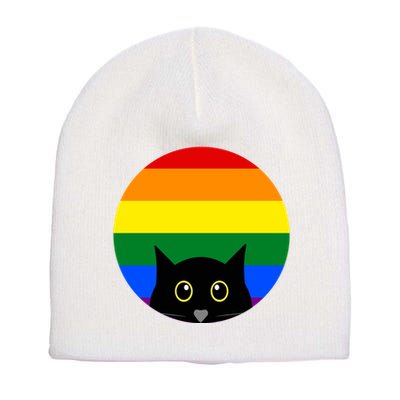 Peeking Cat Colorful Rainbow Short Acrylic Beanie