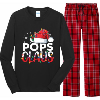 Pops Claus Christmas Santa Hat Matching Family Xmas Lights Funny Gift Long Sleeve Pajama Set