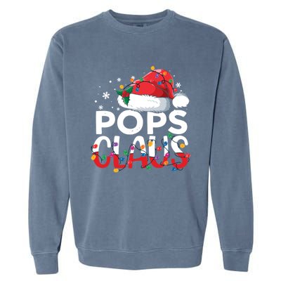 Pops Claus Christmas Santa Hat Matching Family Xmas Lights Funny Gift Garment-Dyed Sweatshirt