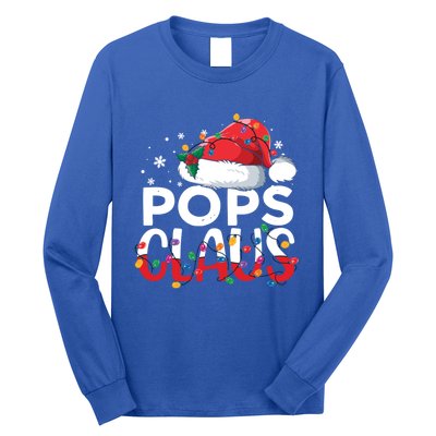 Pops Claus Christmas Santa Hat Matching Family Xmas Lights Funny Gift Long Sleeve Shirt