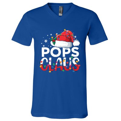 Pops Claus Christmas Santa Hat Matching Family Xmas Lights Funny Gift V-Neck T-Shirt