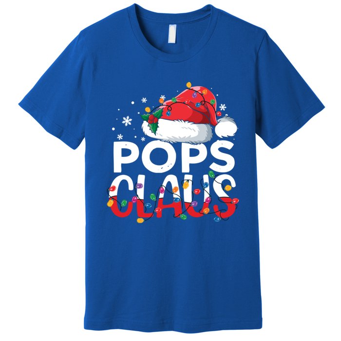 Pops Claus Christmas Santa Hat Matching Family Xmas Lights Funny Gift Premium T-Shirt