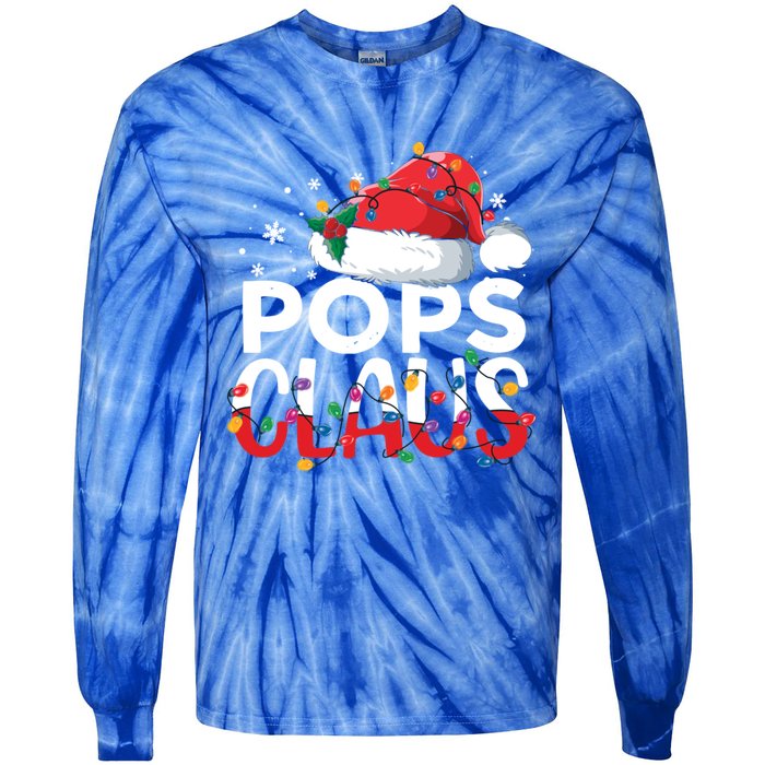 Pops Claus Christmas Santa Hat Matching Family Xmas Lights Funny Gift Tie-Dye Long Sleeve Shirt