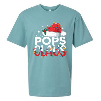 Pops Claus Christmas Santa Hat Matching Family Xmas Lights Funny Gift Sueded Cloud Jersey T-Shirt