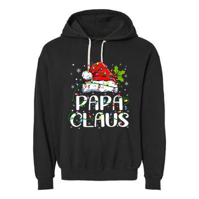 Papa Claus Christmas Lights Pajama Family Matching Garment-Dyed Fleece Hoodie