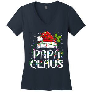 Papa Claus Christmas Lights Pajama Family Matching Women's V-Neck T-Shirt