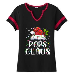 Pops Claus Christmas Santa Hat Matching Family Xmas Lights Gift Ladies Halftime Notch Neck Tee