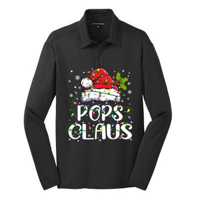 Pops Claus Christmas Santa Hat Matching Family Xmas Lights Gift Silk Touch Performance Long Sleeve Polo